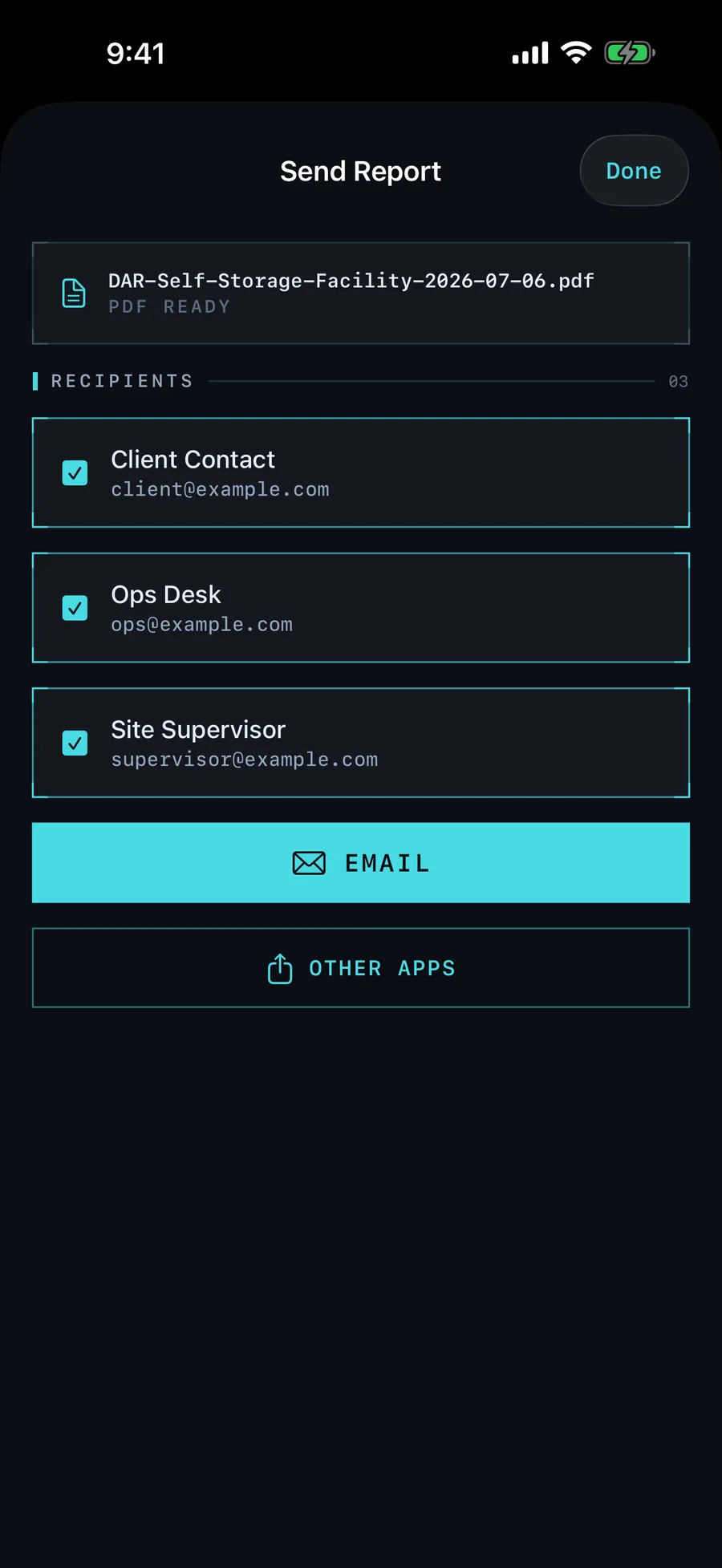Send report to saved recipients by email